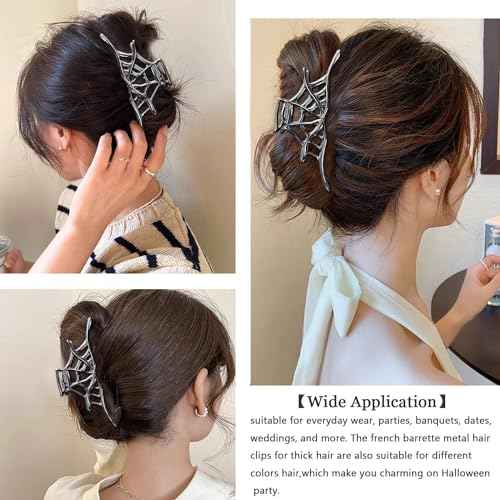 BELSITA Halloween Hair Clip, Metal Black Spider Web Non-Slip Hair Claw Clip, 1Pcs, for Women Girls, Fashion Exquisite Design, Big Hair Clips for Halloween Hair Accessories Supplies