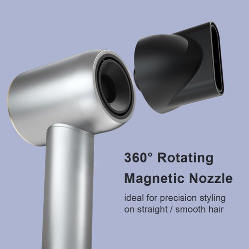 High Speed Hair Dryer 110000 RPM Brushless Motor Nano-Plasma Blow Dryer, 1500W Portable Quiet Electric Hair Dryers Low Noise Dryer for Home, Kids and Travel Use, Silver