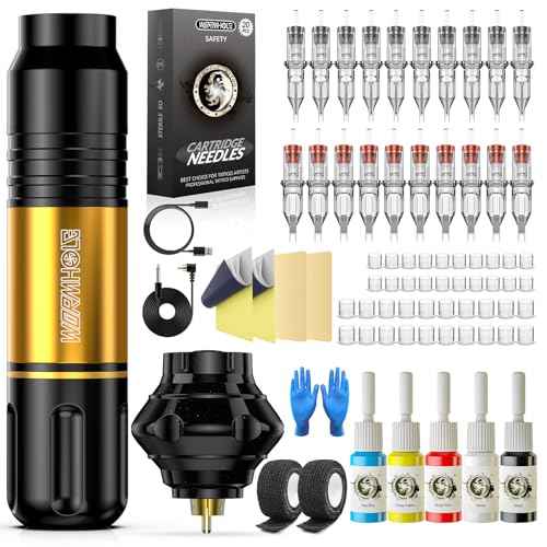Wormhole Tattoo Gun Kit Tattoo Kit 1050mAh Tattoo Battery Pack Complete Rotary Tattoo Practice Machine Kit 20 Tattoo Cartridge Needles Wireless Power Supply WTK248