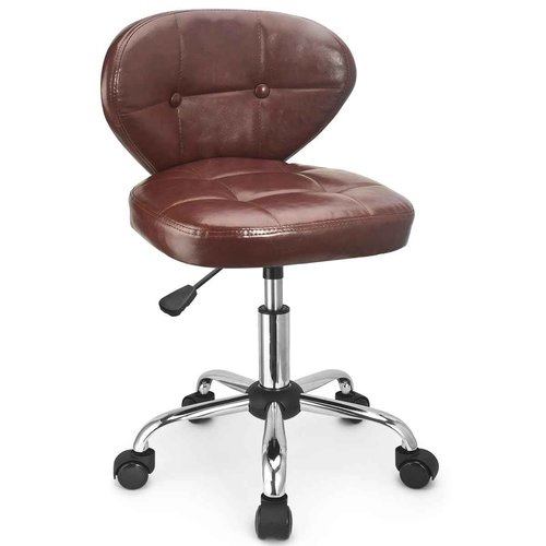 JOSTZHXIN Swivel Stool with Wheels, Rolling Chair with Back, Home Office PU Leather Rolling Stool, Height Adjustable, Massage, Brown