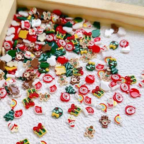 40pcs Luminous Christmas Nail Charms Glow in The Dark Christmas Nail Art Charms Santa Claus Elk Xmas Tree Snowman Nail Charm Christmas Charms for Nails Resin Nail Accessories Nail Jewels for Nail Art