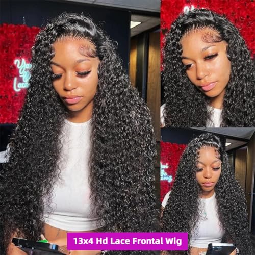 Deep Wave Lace Front Wigs Human Hair Wig for Woman 13x4 Hd Deep Curly Lace Front Wig Human Hair Pre Plucked Deep Wave Lace Frontal Wigs (24 Inch)