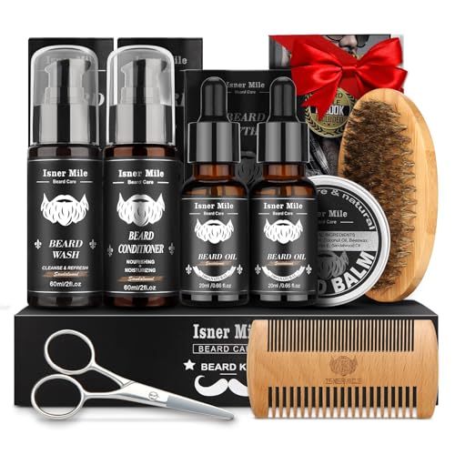 Comfy Mate Beard Kit for Men Grooming and Care: with Beard Shampoo & Conditioner Oil and Balm Brush Comb Scissors, Father's Day - Christmas - Birthday Gifts for Men Stocking Stuffers for Him Husband
