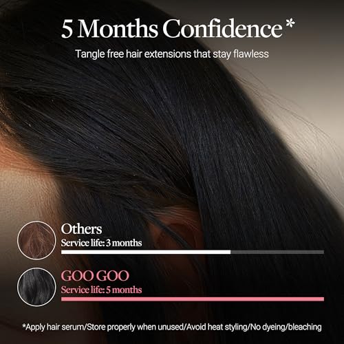 GOO GOO Tape In Weft Hair Extensions Human Hair, Genius PU Long Weft Tape In Hair Extensions Real Human Hair, Silky Easy to Use, 1 Jet black 22 inch 60g