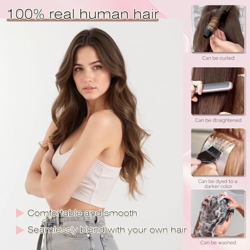 SEGO Nano Bead Hair Extensions Human Hair, 1g/s 50g/pack 22 Inch Nano Ring Hair Extensions, Highlight, Add Volume and Length, Nano Tip Hair Extensions for Women Medium Brown