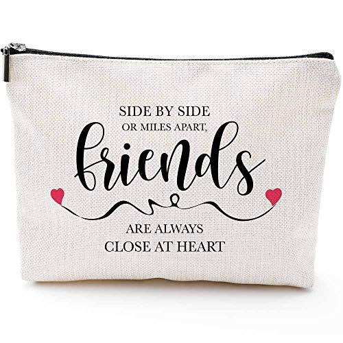 Graduation Gifts, Side by Side or Miles Apart Friends Gifts - Friend Long Distance Friendship Gifts for Women Toiletry bag - Birthday, Christmas Wine Gifts for BFF, Bestie, Girlfriends - Makeup Bag