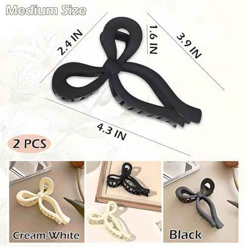 2 Pcs Bow Claw Clip Cute Hair Clips for Thick and Thin Hair Nonslip Strong Hold Bow Hair Clips for Women, Black & White