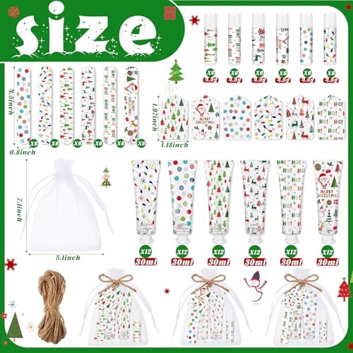 36 Sets/216 Pcs Christmas Party Favors Christmas Hand Cream Body Lotion Lip Balm Nail File Gifts Set Xmas Stocking Stuffers Travel Size Lotion Bulk Holiday Party Supplies for Coworkers Women Adults