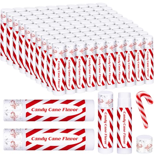 150 Pack Christmas Lip Balms Bulk Christmas Candy Peppermint Cane Scented Holiday Flavor Lip Balm Gifts Xmas Party Gifts Bulk Xmas Items Stocking Stuffers for Women Men Staff Employee (Candy)
