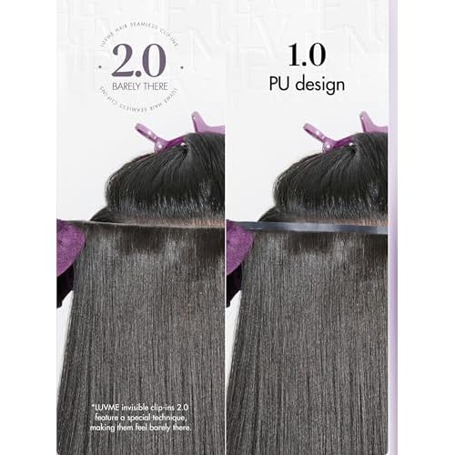 LUVME Invisible Clip in Hair Extensions, Yaki Straight Real Human Hair Remy Hair Clip ins for Women, Natural Human Hair, 16 inch 110g 6Pcs, Natural Black