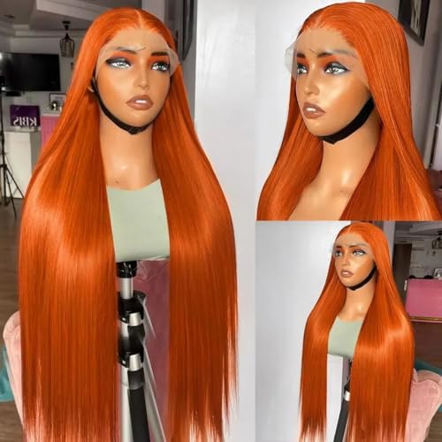 20 Inch Ginger Orange Lace Front Wigs Human Hair Pre Bleached 200% Density 13x6 HD Straight Lace Front Wigs Pre Plucked with baby Hair