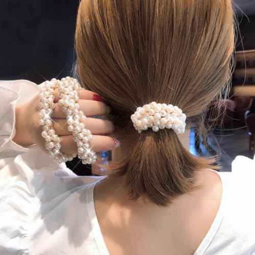 Unicra Pearl Hair Scrunchies Decorative Hair Ties Ponytail Holder Hair Accessories for Women Pack of 3