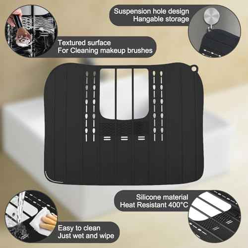 Sink Foldable Cover for Counter Space - Makeup Brush Cleaning Mat - Bathroom Makeup Tools Organizer Space Saver Bathroom Sink Silicone Cover