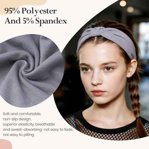 Headbands for Women, Wide Elastic Head Bands, Non-Slip Thick Hair Bands, Sports Stretchy Sweat Bands, Large Knotted Soft Headband for Washing Face, Makeup, Workout, Spa, Running, Fashion, 6-Pack