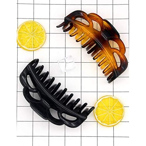 Large Hair Clips for Thick Hair Plastic Big Claw Clips Updo Hair Styling Accessories for Women Strong Hold Jumbo Hair Jaw Clips(Arc-Black+Brownish)