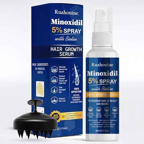 5% Minoxidil Hair Growth Spray with Brush for Women & Men, Minoxidil Biotin for Men Beard, 60ml / 2.11 fl.oz