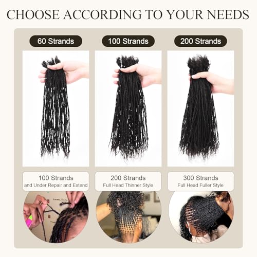 DAIXI Handmade Interlocking Sisterlocks Curly Tips 100% Real Human Hair Permanent Micro Locs Extensions Natural Looking Soft Dreadlocks Can Be Bleached and Dyed.(1B - 0.2cm, 8 Inch 60 Strands)