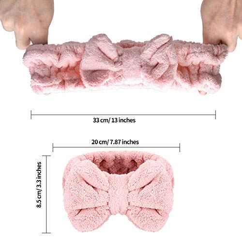 4 Pack Makeup Spa Headband Microfiber Bow Towel Soft Fluffy Washing Face Headband for Women Girls Shower Bath Skincare (Light Pink, White, Green, Brown)