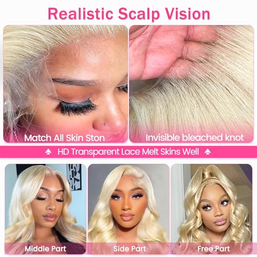 613 Lace Front Wig Human Hair 200 Density 13x6 Body Wave Blonde Wig Human Hair 613 HD Blonde Lace Front Wigs 613 Lace Frontal Wigs Pre Plucked for Women (20 Inch)