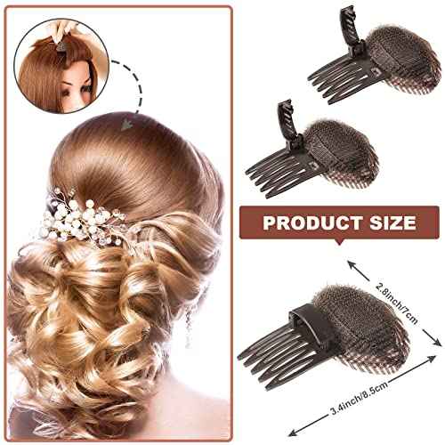 4 Pieces Puff Hair Accessories - Invisible Fluffy Sponge Clips, Front Comb Bun Bump Up Volume Base, Styling Inserts to Increase Volume for Women and Girls (Brown)