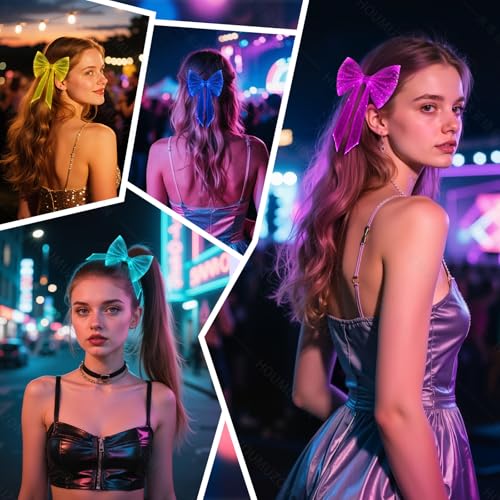 Light up Hair Accessories 7 Colors LED Hair Bow with Veil Rave Hair Clips Glow Hair Barrettes for Wedding