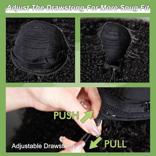 Kinky Curly Half Wig Human Hair 200 Density 3 In 1 Seamless Flip Over Half Wig 20 Inch Drawstring Headband Wig Human Hair Glueless Wear and Go Beginner Friendly Curly Human Hair Wigs for Women