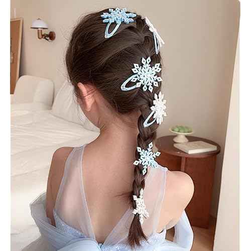 6 Pcs Snowflake Hair Clips, Winter Hairpin, Blue White Pink Snowflake Barrettes, Women Christmas Party Festive Princess Hair Accessories