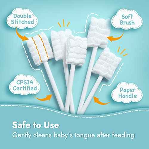 Papablic Baby Tongue Cleaner, Baby Oral Cleaner, Disposable Infant Mouth Cleaner Newborn, Upgrade Gum Cleaner with Paper Handle or Infants Ages 0-2 Years, 40 Pack