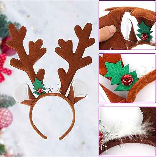 2Pcs Christmas Headband Antlers Reindeer Headband Antlers Hair Hoop Headpiece for Christmas Easter Halloween Party(Dark Brown Light Brown)