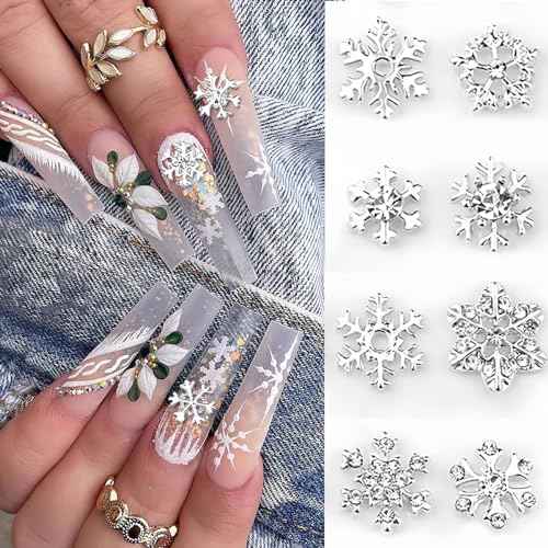 20Pcs Snowflake Nail Charms Christmas Nail Charms for Acrylic Nails, 3D Silve Crystals Diamonds Nail Rhinestones Xmas Snowflake Nail Gems Nail Jewelry for Women Girls New Year Nail Decoration (Silve)
