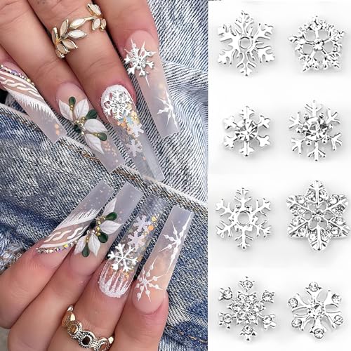 20Pcs Snowflake Nail Charms Christmas Nail Charms for Acrylic Nails, 3D Silve Crystals Diamonds Nail Rhinestones Xmas Snowflake Nail Gems Nail Jewelry for Women Girls New Year Nail Decoration (Silve)
