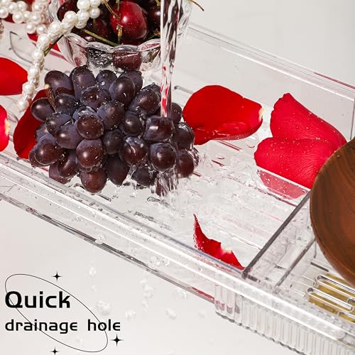 IEEK Expandable Bath Tray with Wine and Book Holder - Clear Acrylic Bathtub Caddy Shelf - Plastic Board Gift for Women