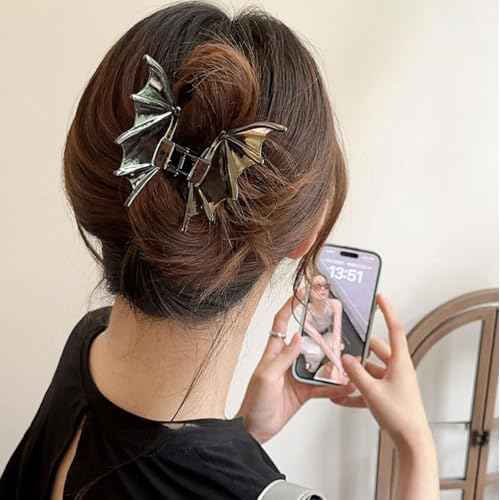 Metal Bat Wing Shape Hair Claw Clips Punk Gothic Style Barrettes - Black - No Slips Jaw Clips for Women's Halloween Party