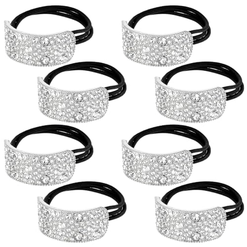 8pcs Sparkly Rhinestone Hair Ties,Crystal Ponytail Holders,Elastic Scrunchies,for Thin Thick Hair Rhinestone Scrunchies Accessories for Women Girls Silver
