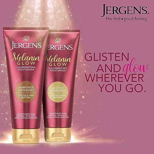 Jergens Hand and Body Lotion, Melanin Glow Illuminating Moisturizer, with Gold Luminizers, 7 Oz