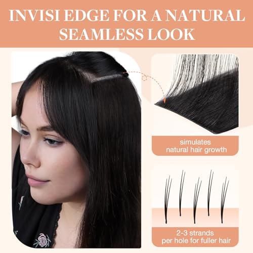 GOO GOO Invisi Edge Clip in Hair Extensions 18inch 130g 7Pcs Injected Seamless PU Clip in Hair Extensions, Virgin Real Human Hair, 1B Natural Black