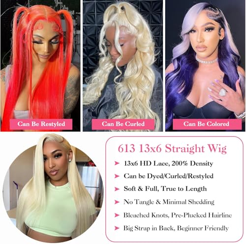 20 Inch Blonde Wig Human Hair 13x6 HD Transparent Lace Front Wig Human Hair 613 Straight Wig Human Hair 613 HD Lace Frontal Wigs 200 Density Glueless Wigs Pre Plucked with Baby Hair