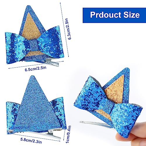 1 Pair Blue Ears Hair Clip£¬ Glitter Blue Ears for Kids Blue Bow Hair Barrettes Birthday Decorations Halloween Costume Cosplay Accessories Party Supplies