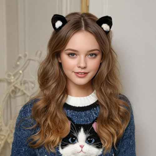 4pcs Cute Plush Cat Ear Hair Clips - Fluffy Dog Frog Cat Ears Claw Clips Soft Small Bangs Claw Clips, Green Black Fuzzy Animal Eyes Mini Hair Clips Accessories for Women Decoration