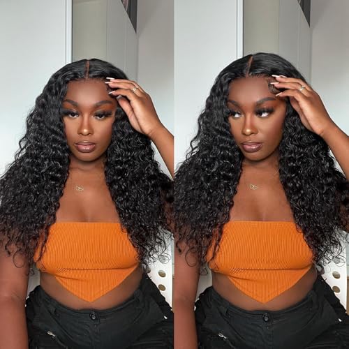Deep Wave Lace Front Wigs Human Hair Pre Plucked 13x4 HD Lace Frontal Wigs For Women Human Hair Glueless Deep Curly Lace Front Wig Human Hair with Baby Hair 180% Density (22 Inch)