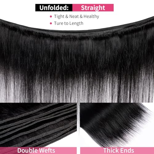 12A Straight Bundles Human Hair 16 18 20 Inch 100% Unprocessed Brazilian Virgin Hair Bundles Straight Hair 3 Bundles Weave Bundles Human Hair Extension