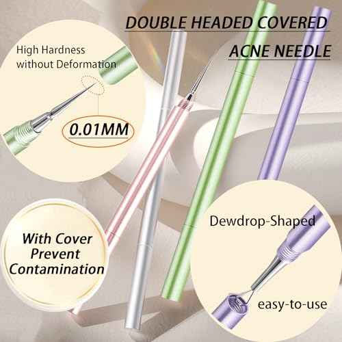 2-in-1 Professional Stainless Steel Acne Removal Needle, Whitehead&Blackhead Remover Tool, Pimples Comedone Extractor Removal Tool, Double Ended Needle with Cap Removal for Nose Face Tools(Rose Gold)
