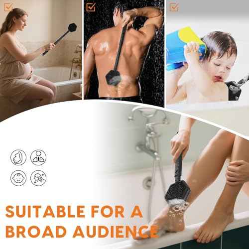 Silicone Back Scrubber for Shower with 24 inch Adjustable Handle, Double Sided Shower Brush for Exfoliating and Massage