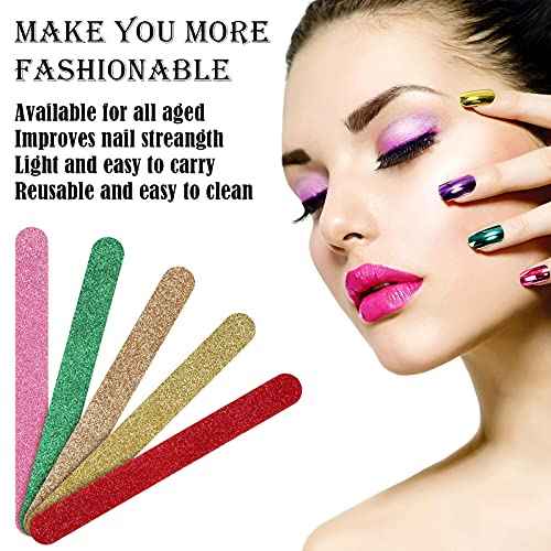 20 Pieces Glitter Nail File Colorful Nail Boards Nail Buffer Double Sided Emery Boards Fingernails Toenails Manicure Files Manicure Care Pedicure Tools for Women Girls (Bright Color)