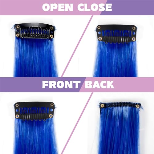 12 PCS Colored Clip in Hair Extensions - BEAHOT 20 Inches Rainbow Long Straight Hairpieces Clip in Synthetic, Halloween Cosplay Dress Up Fashion Party Christmas New Year Gift for Women Kids Girls