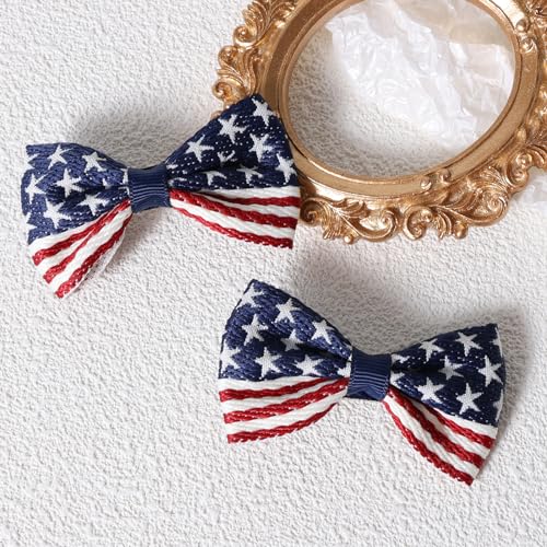 4 Pcs Girls American Flag Hair Bow Clips Patriotic Red White and Blue Stars Stripes Alligator Hair Pins Barrette July Fourth Independence Memorial Day Outfit Decor Accessories Gift