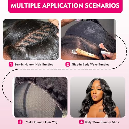 Body Wave Bundles Human Hair 22 24 26 Inch Human Hair 3 Bundles 100% Unprocessed Brazilian Raw Weave Bundle Human Hair Extensions for Black Women Natural Color