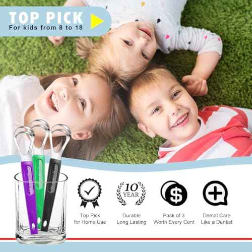 3 Pack Metal Tongue Scrapers for Kids Adults, Stainless Steel Tongue Cleaner Scrubber with Travel Case