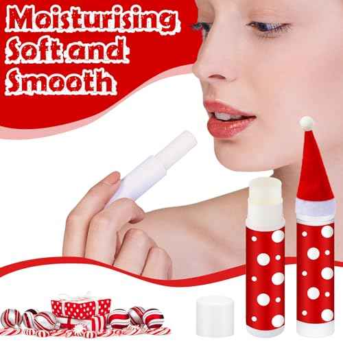 25 Set Christmas Peppermint Flavor Lip Balms Bulk 25 Pcs Candy Flavor Lip Balms & 25 Pcs Mini Santa Hats Cute Xmas Decoration Christmas Party Favor Stocking Stuffer Gifts for Coworker Staff Employee