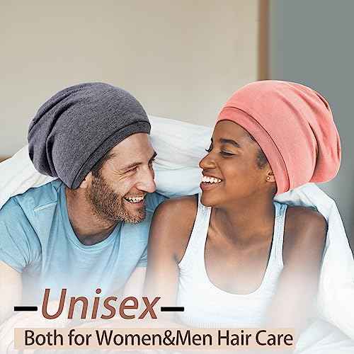 2 Pcs Adjustable Silk Satin Night Cap, Women's Men's Sleep Cap, Silk Lined Slouchy with Adjustable Strap, Curly Hair Head Scarf, Night Caps, Black+blue2